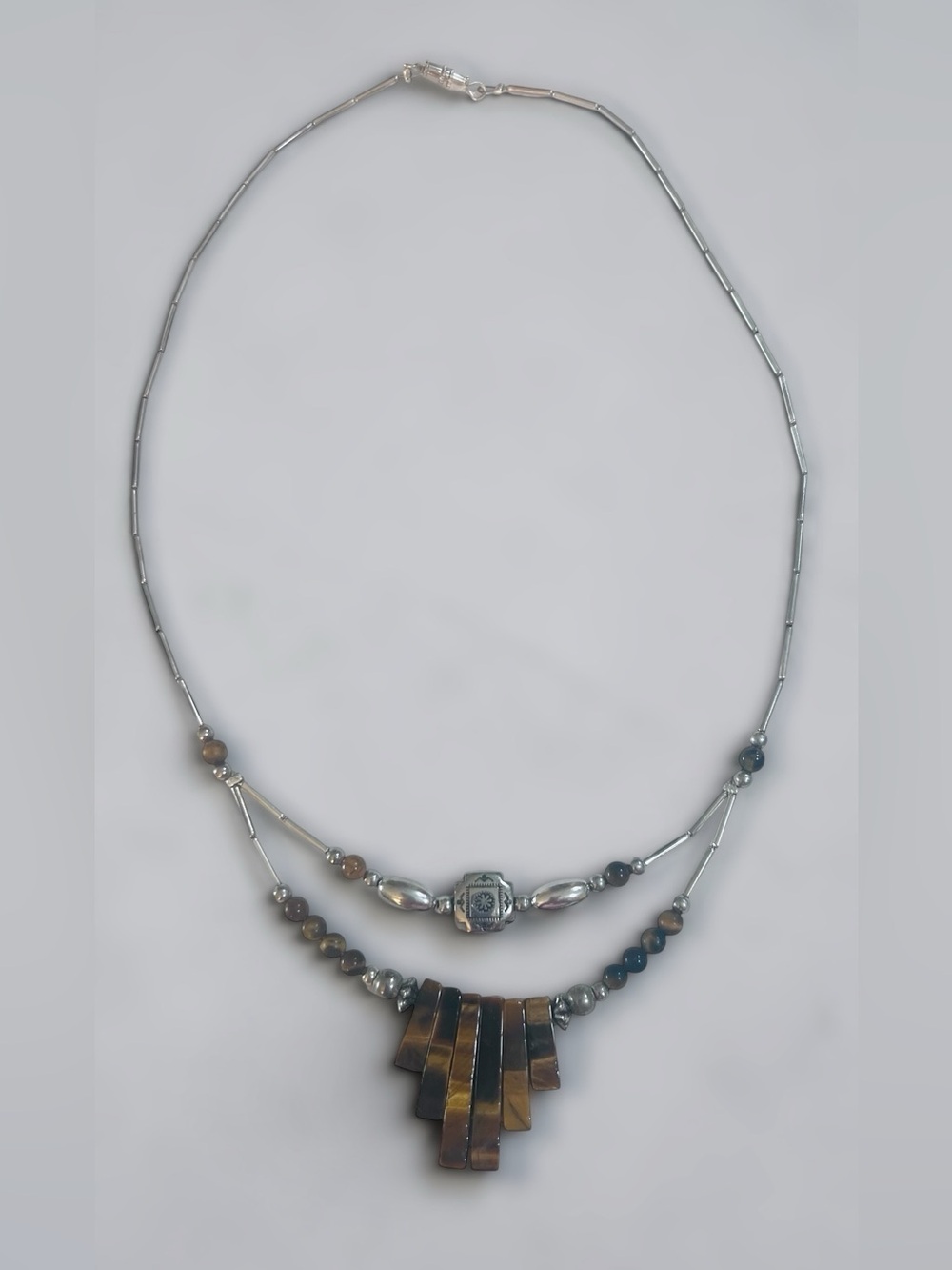 Genuine Tgr brown beads Bar Pendant Necklace in Brown and Silver - Picture 5 of 8